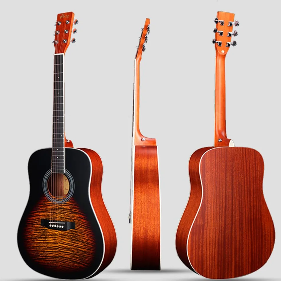 Winzz Guitarra Acústica 4/4 Tamaño Completo Folk Estampada para Principiantes Adultos - Cuerda de Acero Sunburst