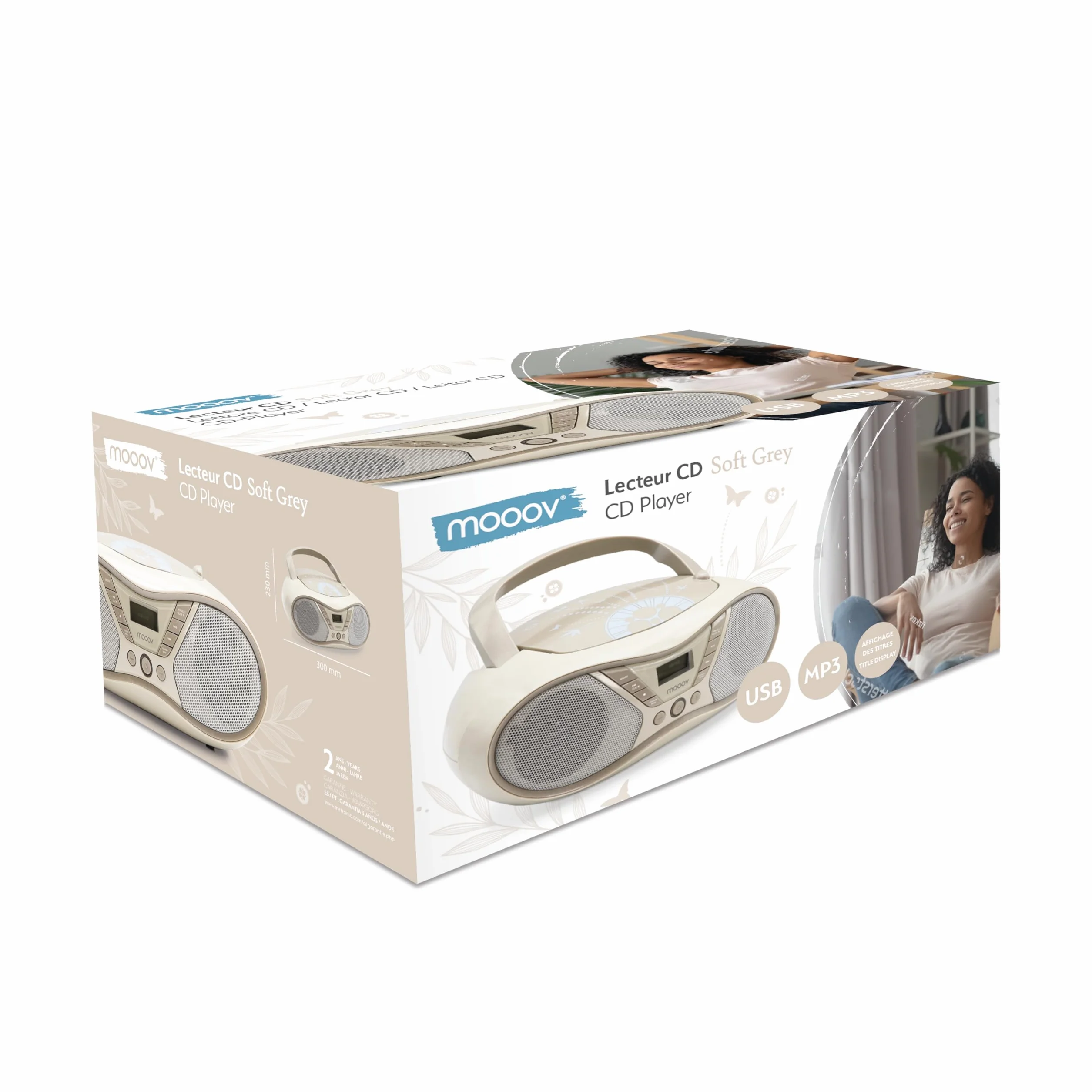 Mooov Reproductor CD Portátil Radio FM USB 6W CD-R CD-RW CD-MP3
