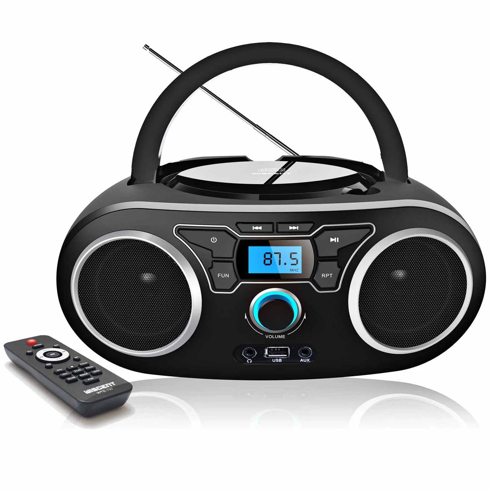 Reproductor de CD, portátil con Bluetooth, Radio FM portátil estéreo con Sonido cristalino, reproducción de CD MP3, Entrada USB/AUX, CD para niños