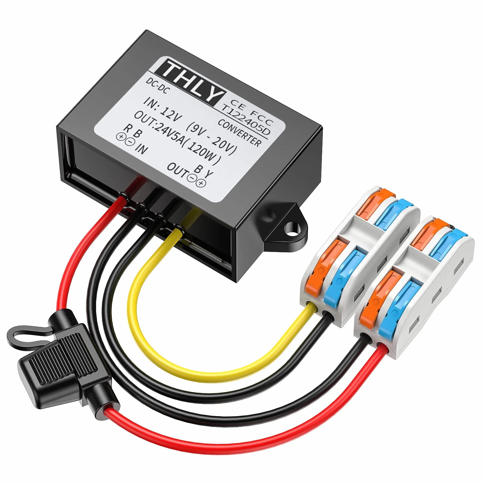 12V a 24V Step up Converter, Convertidor Transformador 5A 120W Convertidor 12v a 24v con Fusible Impermeable Y Bloque de Terminal Rápido, DC DC Converter para de Camión Vehículo Barco (Acepta DC9-20V)
