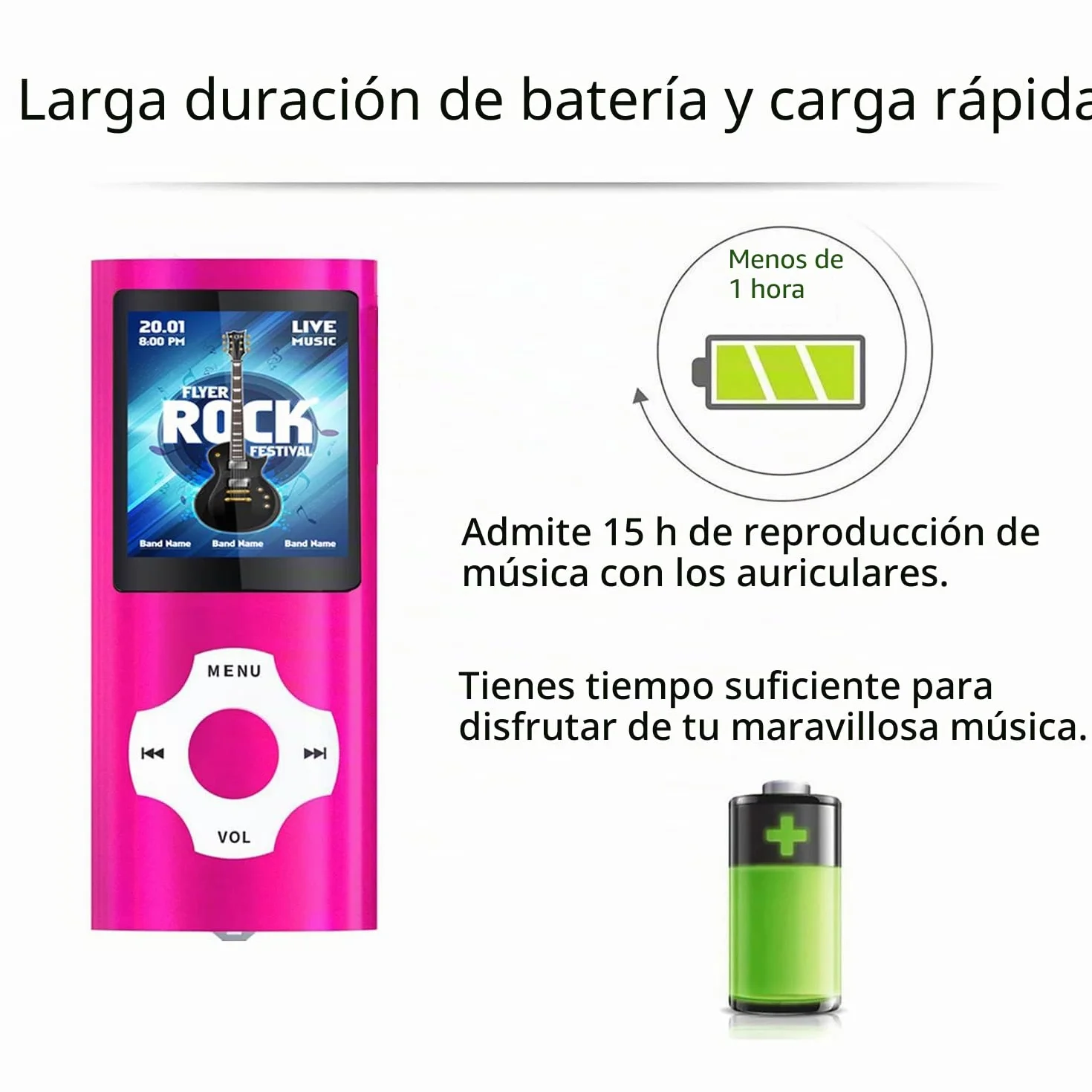 32GB Reproductor MP3 Portátil, MP3 con Pantalla de 1,8 Pulgadas LCD, HiFi MP3 Player Portátil sin Pérdida, E-Book, Radio FM, Grabadora de Voz, Auriculares Incluidos, Rosa