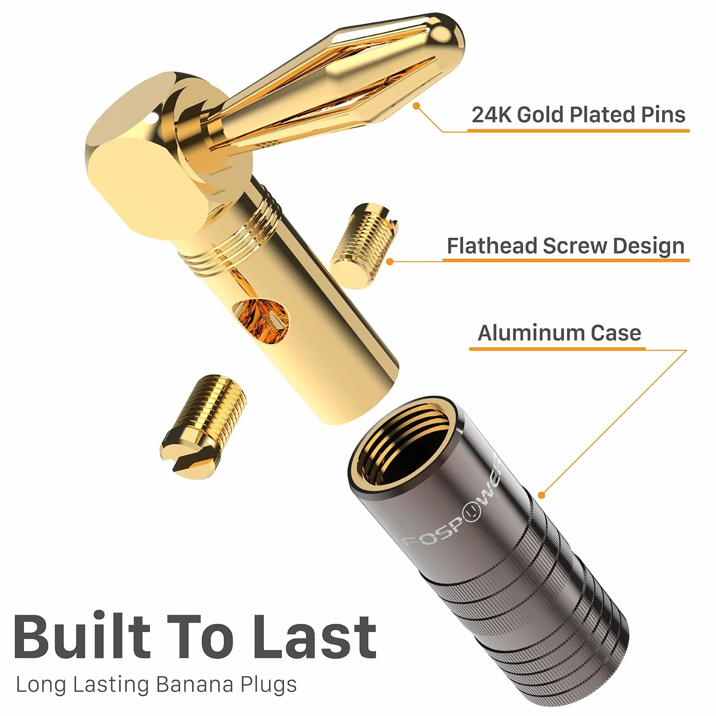FosPower Conectores Banana 2 Pares 4 Piezas Ángulo 90° Chapados en Oro 24K para Altavoces HiFi