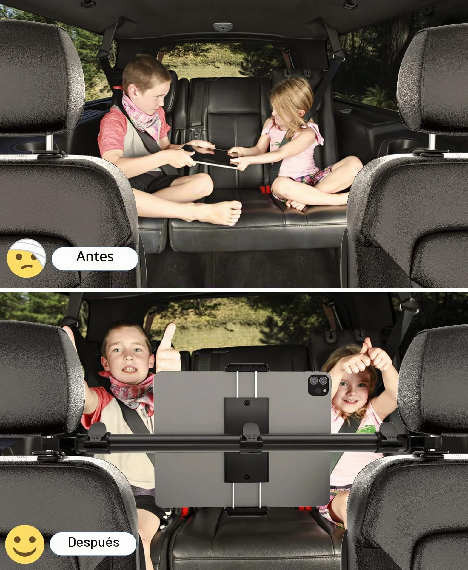 Soporte Tablet Coche Central, Tryone Soporte Universal Ajustable para Tableta automóvil iPad Series/Samsung Galaxy Tabs/Switch Phones, etc. Dispositivos de 4.7-12.9 Pulgadas/con 2 Ganchos