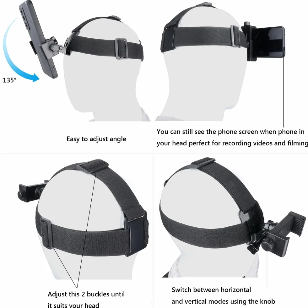 Arnés de Pecho Soporte de Pecho, Arnés de Cabeza para Action CAM, Arnés de Soporte de Teléfono + Correa de Cabeza Compatible con GoPro y Otras Cámaras de Acción