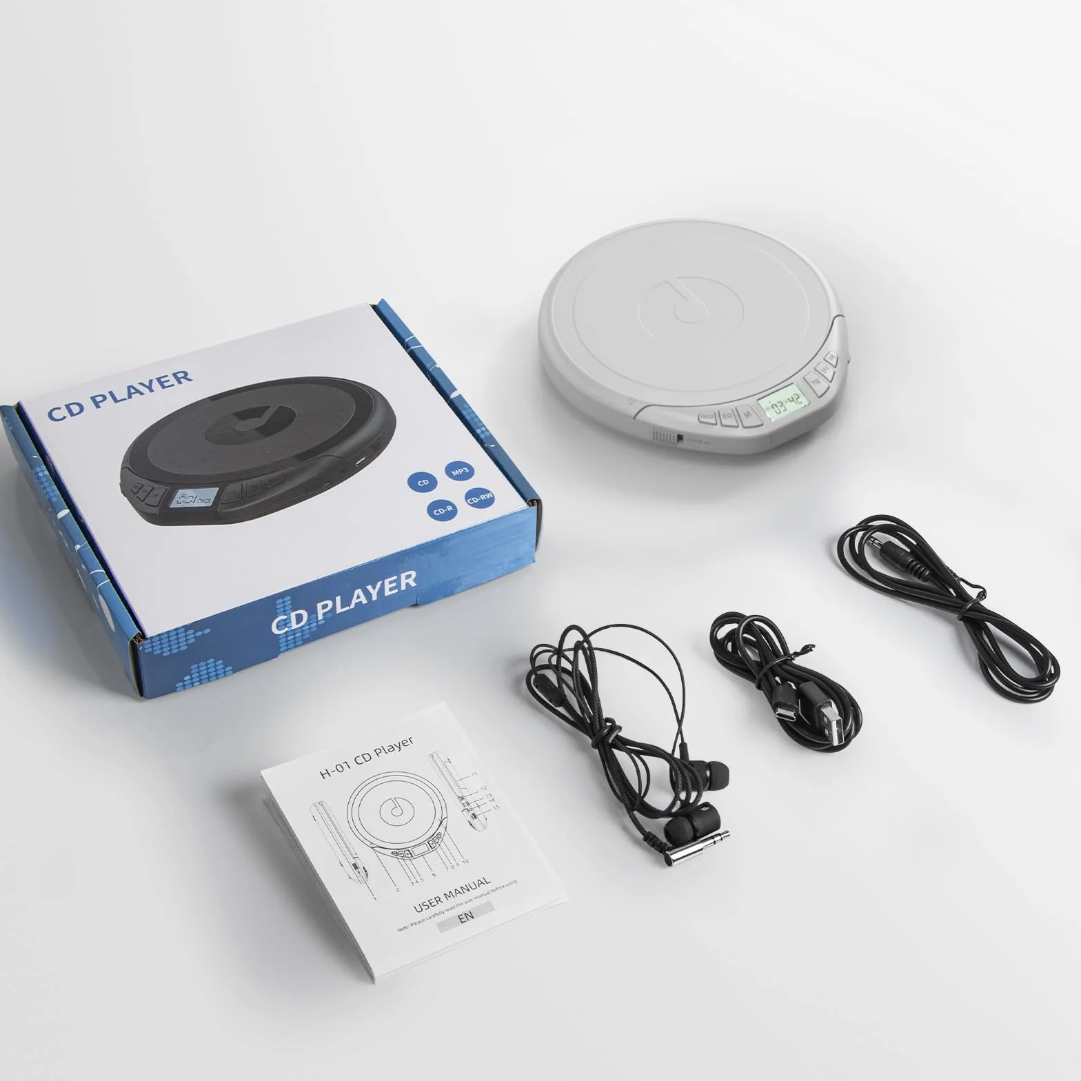 Gueray Reproductor de CD HiFi Portátil con Pantalla LCD, Función Memoria, Repetición, Efecto Sonoro Plateado