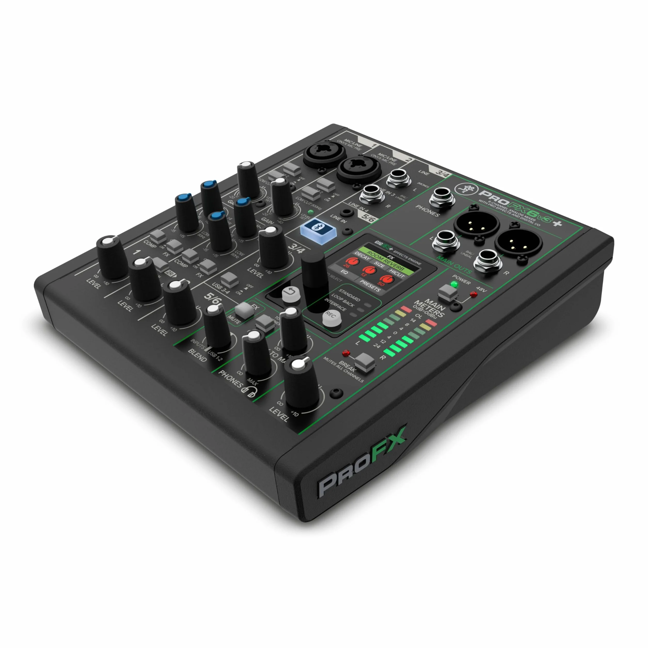 MACKIE ProFX6v3+ mezclador analógico de 6 canales, modos de grabación USB y Bluetooth