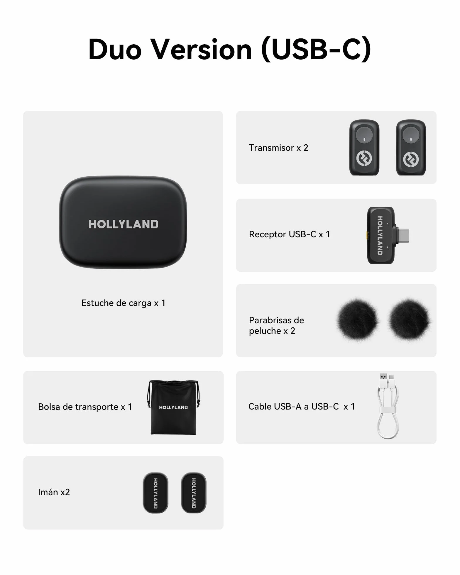 Hollyland Lark A1 Duo - Mini micrófono inalámbrico para iPhone 15/16 y Android (2 TX + USB-C RX + Estuche de Carga), micrófono magnético para Youtube, TikTok, podcasts y entrevistas (Negro)