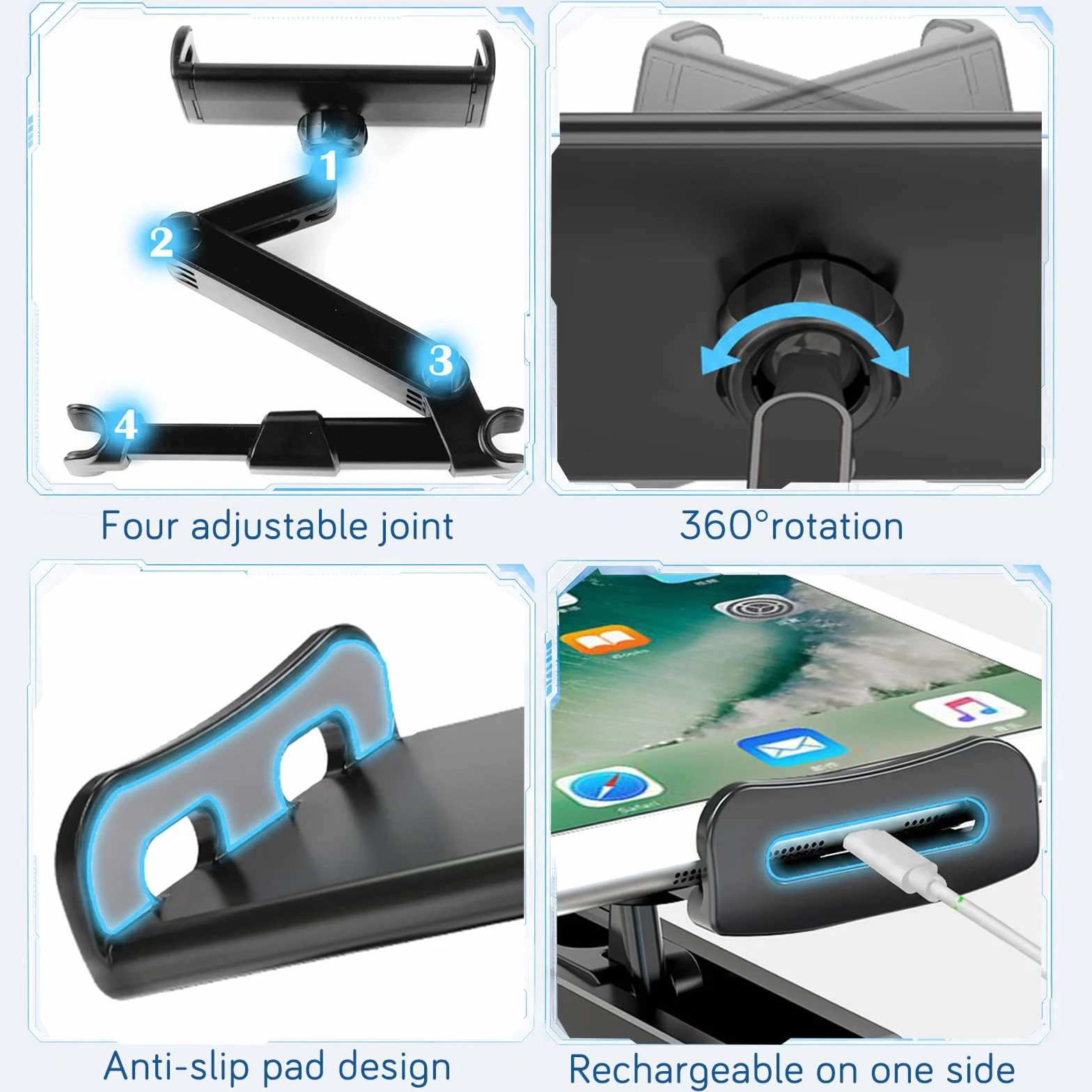 Soporte de Coche para Tableta 360° Giratorio, Telescópico para Reposacabezas, Compatible con iPad, Switch, Kindle, 4,7 a 13 Pulgadas
