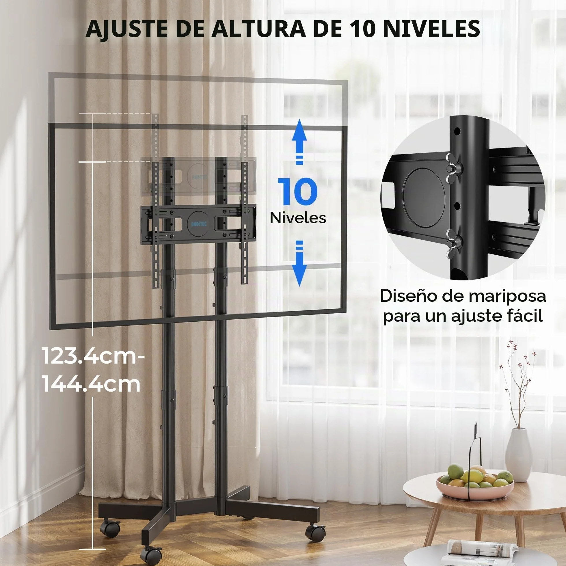 BONTEC Soporte TV Ruedas 32-70 Pulgadas, Pie Ajustable hasta 50 kg, VESA 400x400 mm