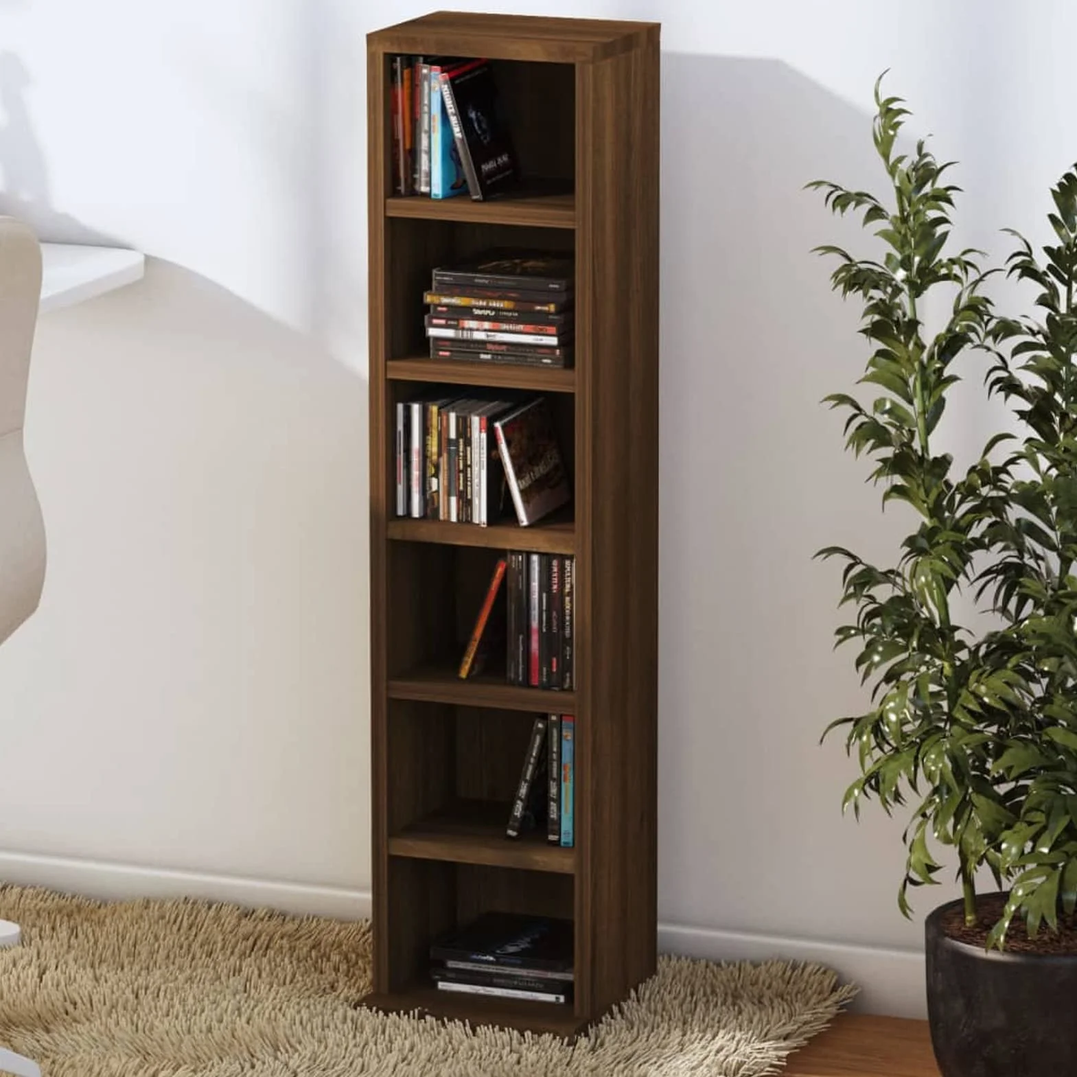 BaraSh Estantería de CD Madera contrachapada Roble marrón Mueble para Discos Mueble CD 21x20x88 cm
