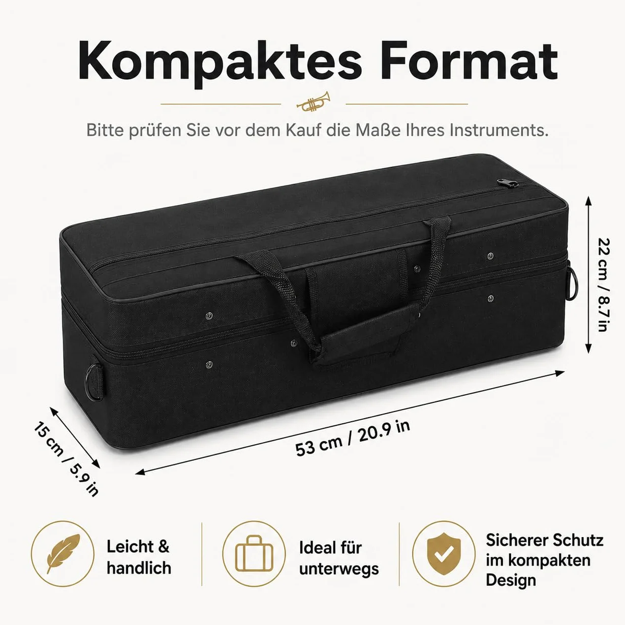 Tela de Oxford Trompeta Bolsa, Estuche de Trompeta, Acolchado Interno y protección contra raspaduras, Trompeta Maleta para su Transporte para músicos viajeros