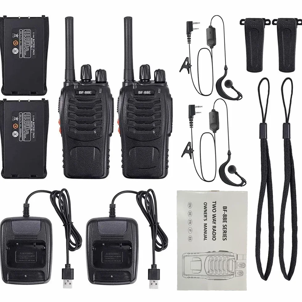 Walkie Talkie Profesionales, USB Recargables 1500mAh, 16 Canales CTCSS DCS, PMR 446 Radiocomunicación con el Auricular Incorporado Antorcha de LED, VOX - 1 Pare Negro BF-88E