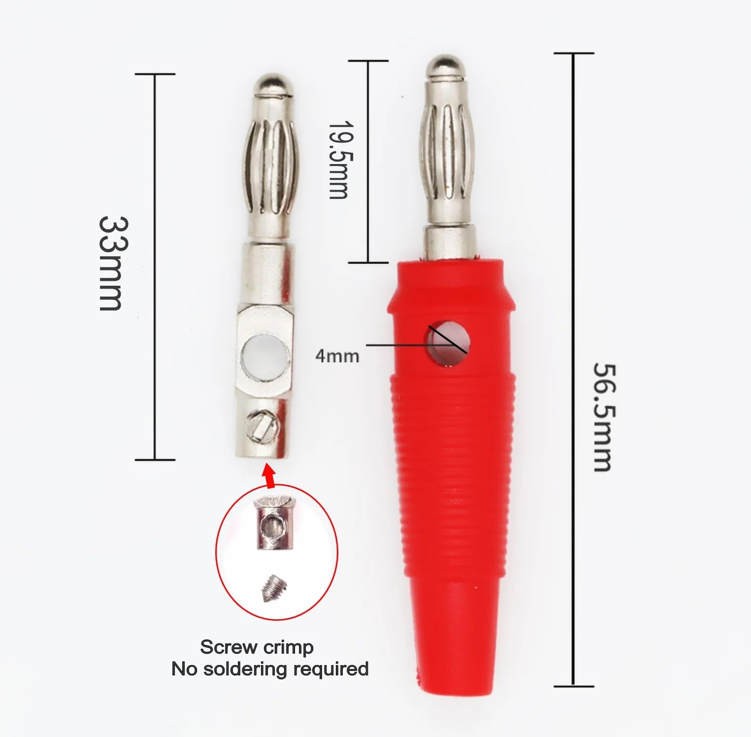 Juego de conectores banana niquelados 4 mm tipo tornillo para prueba eléctrica