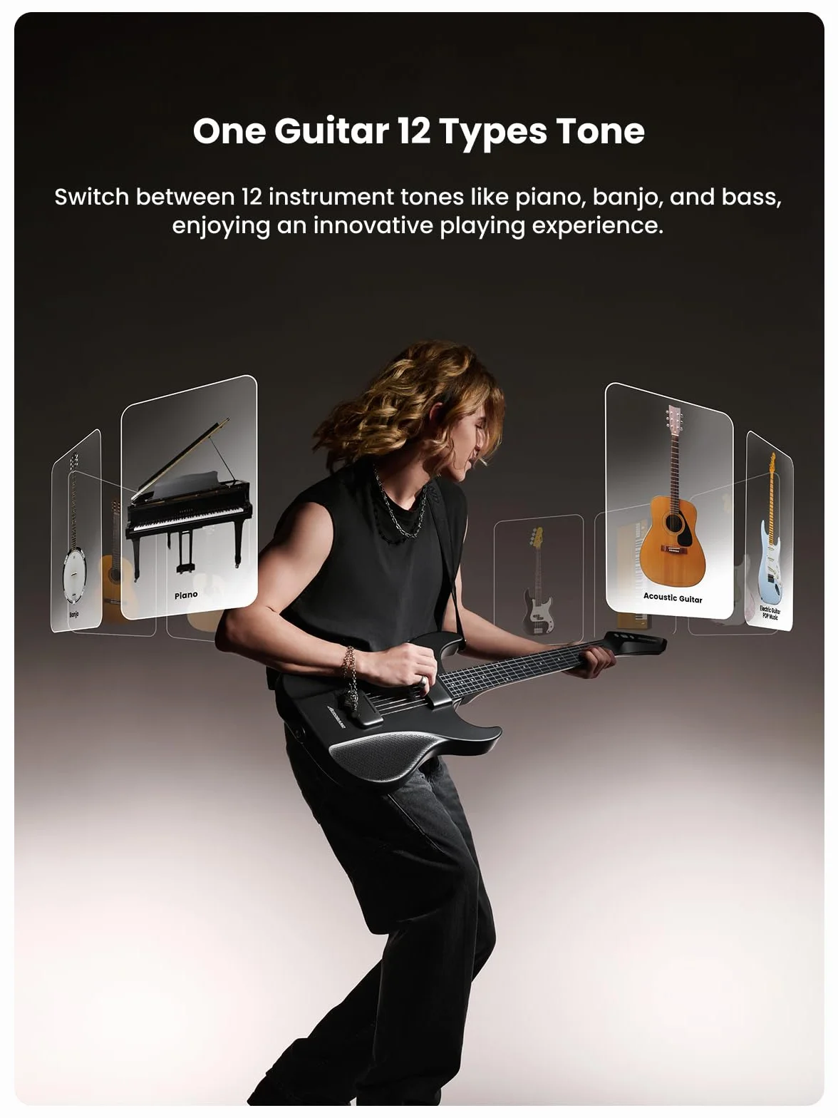 AeroBand Guitarra Eléctrica Acústica Sin Cuerdas, Innovadora Guitarra de Viaje para Principiantes, Entusiastas, Adultos, Regalo (blanca)