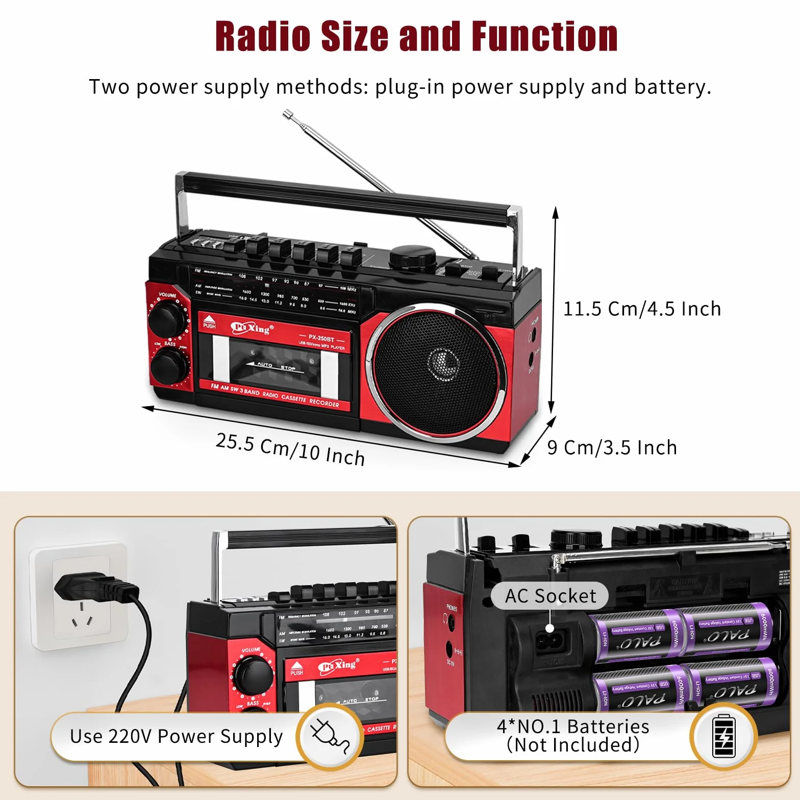 Reproductor de cassette portátil FM/AM/SW Bluetooth Tarjeta Grabación