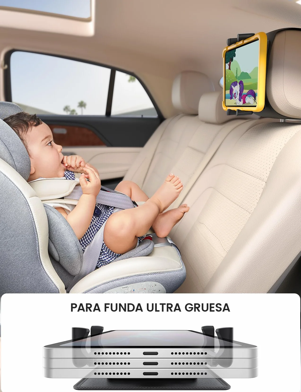 Lamicall Soporte Tablet Reposacabezas Coche Clip Silicona Ancho Plegable 360° Rotación Tira Mágica Elástica para iPad Switch 6,1-13"