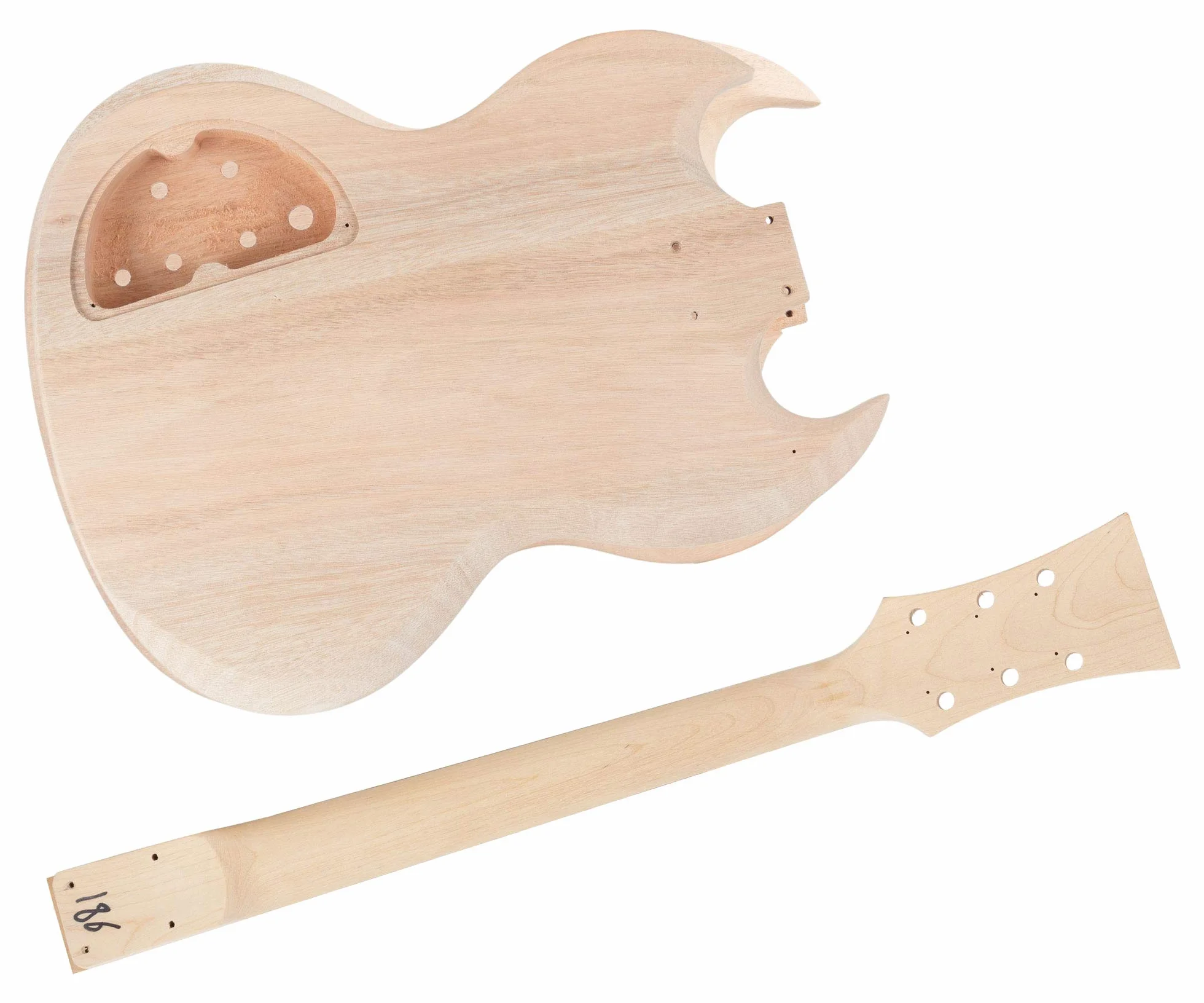 Rocktile Kit guitarra eléctrica Double Cut — DIY: cuerpo y mástil atornillado de caoba, diapasón de palisandro y pastillas humbucker. Ideal para principiantes y aficionados