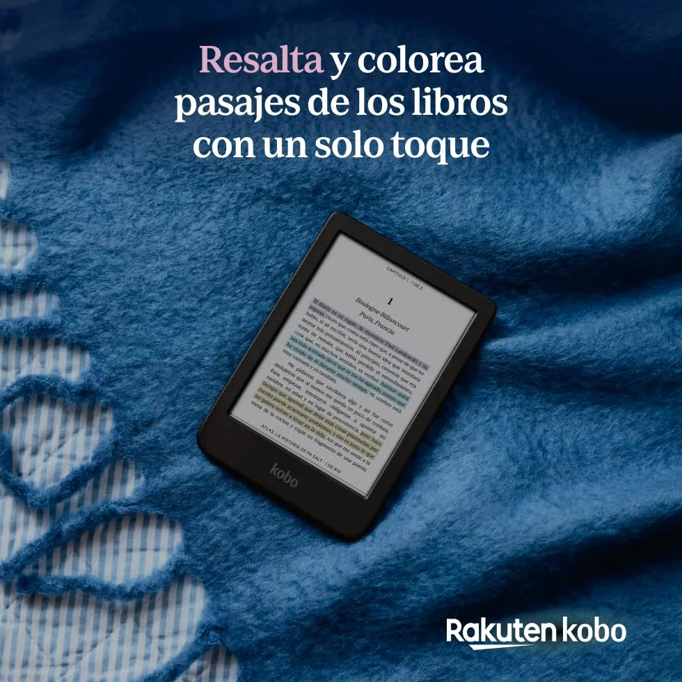 Kobo Clara Colour eReader 6" E Ink Kaleido 3 Pantalla Color sin Reflejos Modo Oscuro Resistente al Agua Audiolibros 16 GB Negro