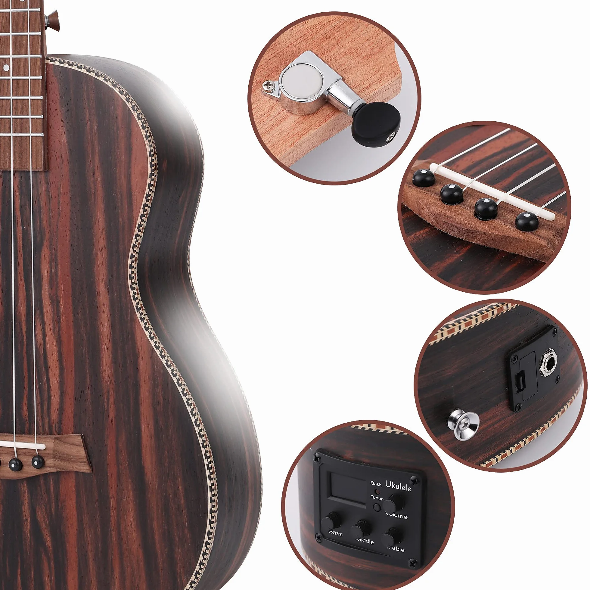 Batking Ukelele Baritono, 30 Pulgadas Blackwood acústico eléctrico barítono ukulele con bolsa, correa, cuerdas de nailon, afinador eléctrico, púa, agitador