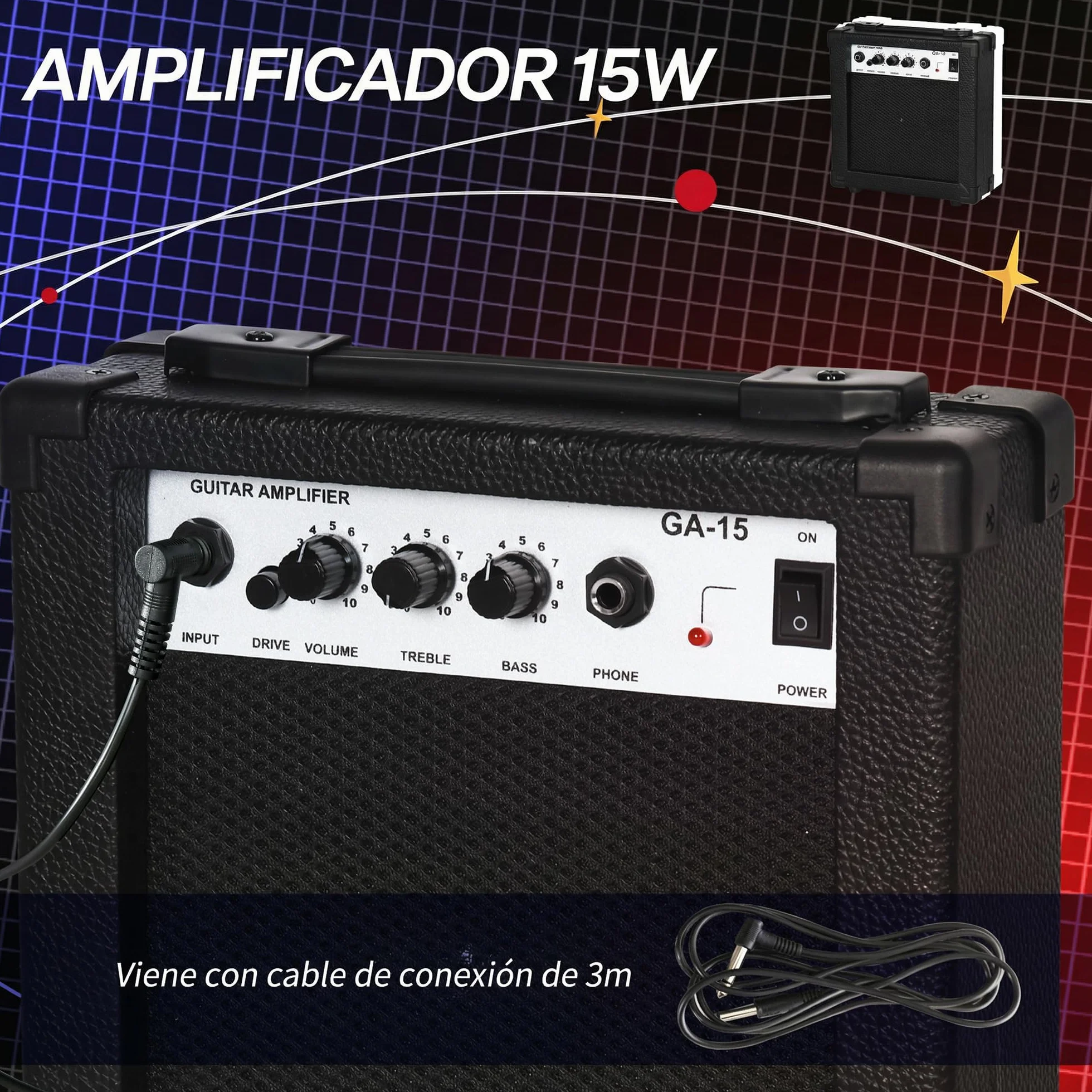 SPORTNOW Kit Guitarra Eléctrica de Iniciación, Guitarra Eléctrica con Amplificador de 15W, Afinador Digital, Cuerdas, Correa, 3 Púas y Funda de Transporte, para Adultos, Adolescentes, Negro