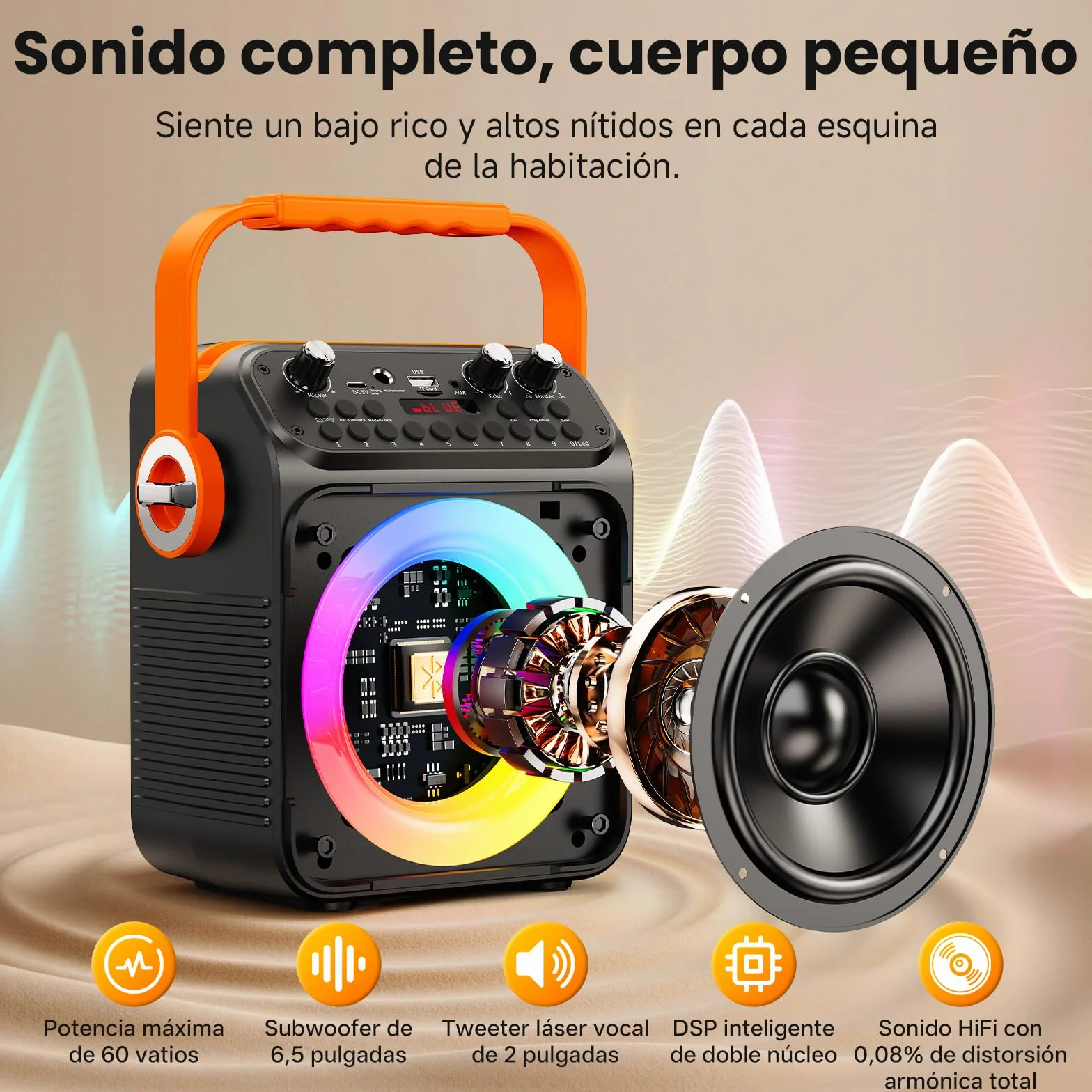 HWWR Karaoke 2 Microfonos Inalambricos, Karaoke Profesional para Adultos Y Niños Altavoz Bluetooth con Preamplificador De Micrófono, Portátil Bluetooth Fiesta Altavoz Karaoke-Regalo