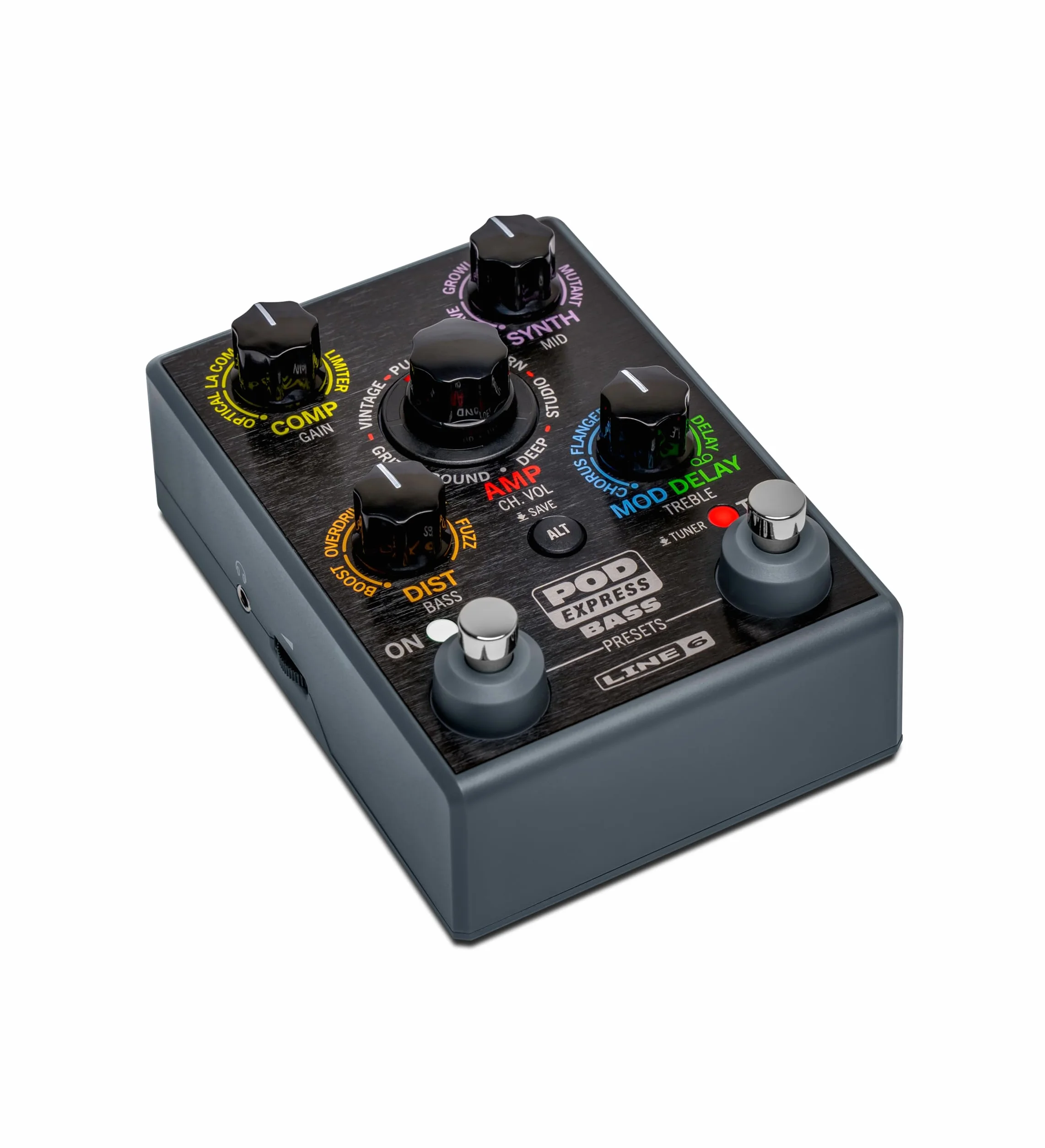 Line 6 POD Express, pedal procesador de amplificadores y efectos para bajo con 7 modelos de amplificadores, 16 modelos de efectos, 21 presets y controles simples, ligero, compacto y portátil