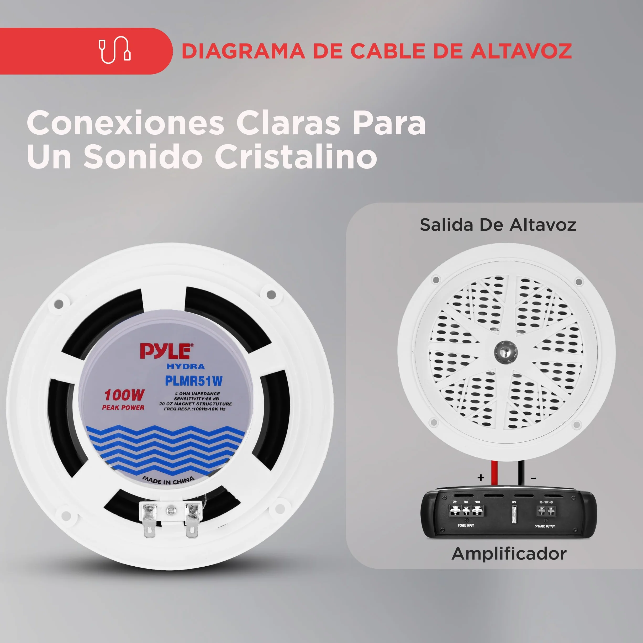Pyle Altavoces Marinos Dobles, 5.25”. Sistema de Sonido estéreo para Exteriores, Resistente al Agua, 2 vías, Potencia 100 W