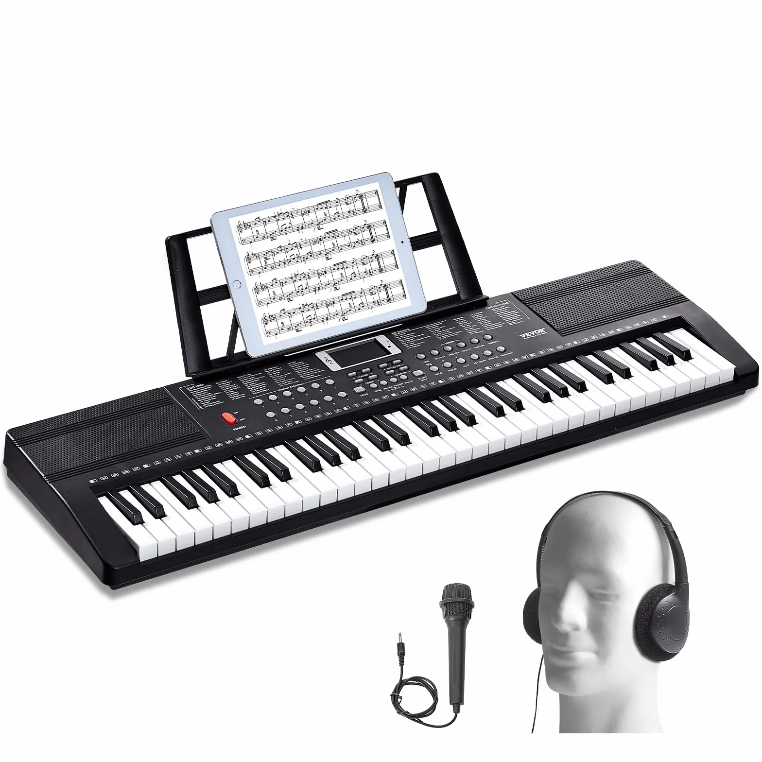 VEVOR 61 Teclas Piano de Teclado Digital Portátil 200 Tonos, 200 Ritmos con 60 Canciones de Demostración, Altavoces Duales Integrados, Auriculares, Micrófono y Pegatinas de Piano para Principiantes
