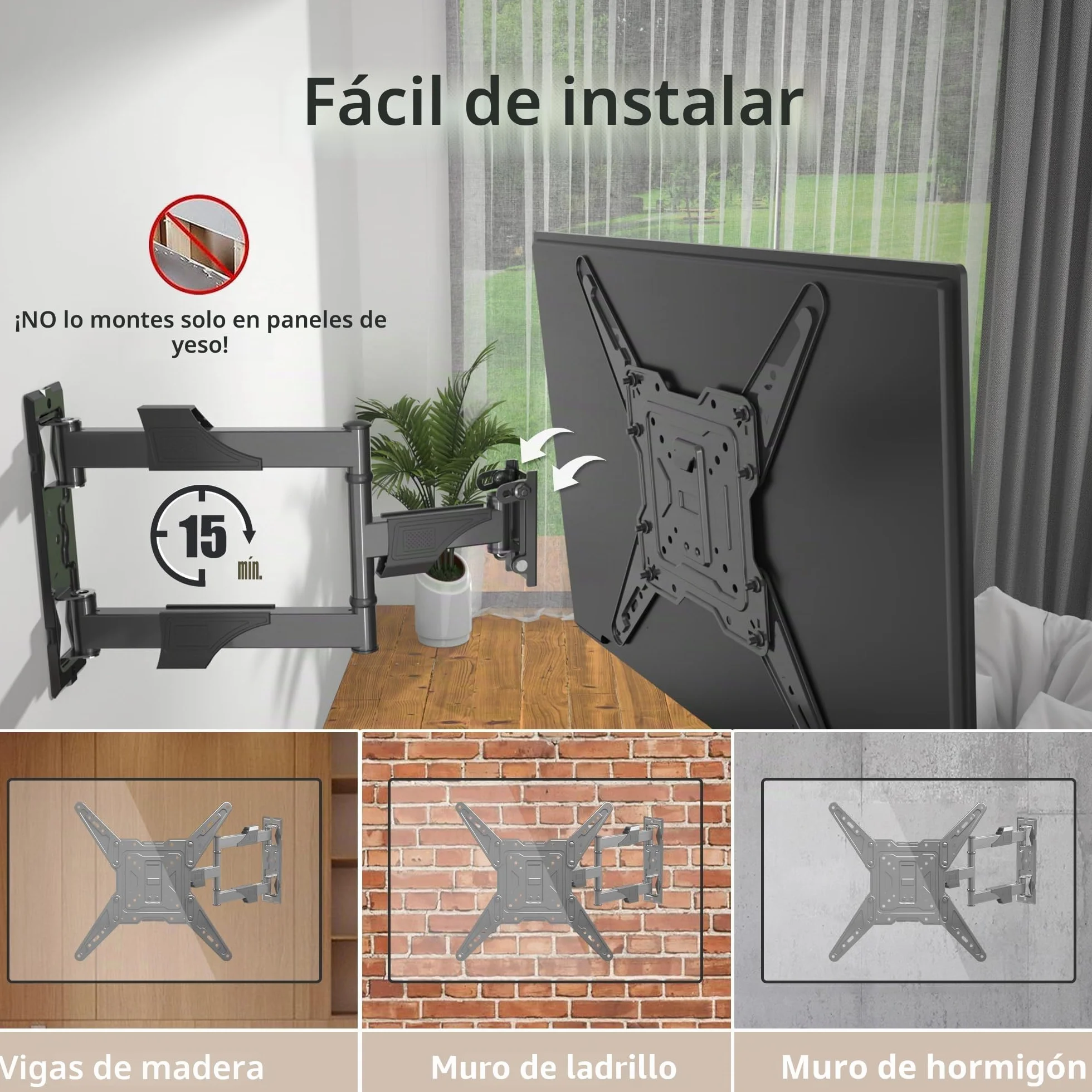 XINLEI Soporte TV Pared para Pantallas 26-55 Pulgadas LCD LED Curvos, Articulado Giratorio Inclinable Rotación VESA 400x400mm